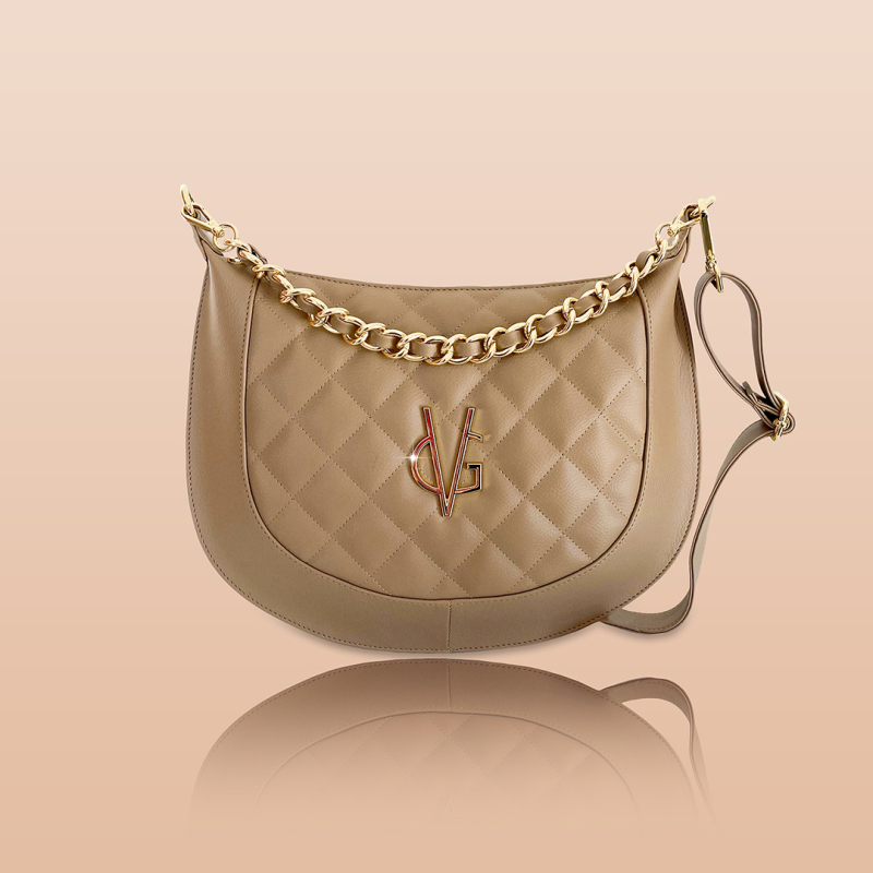 VG borsa mezzaluna con catena cipria scuro