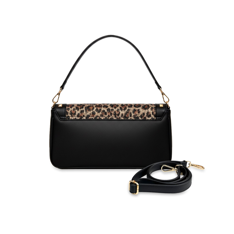 VG Madagascar collection - Baguette saffiano nera & cristalli leopardati