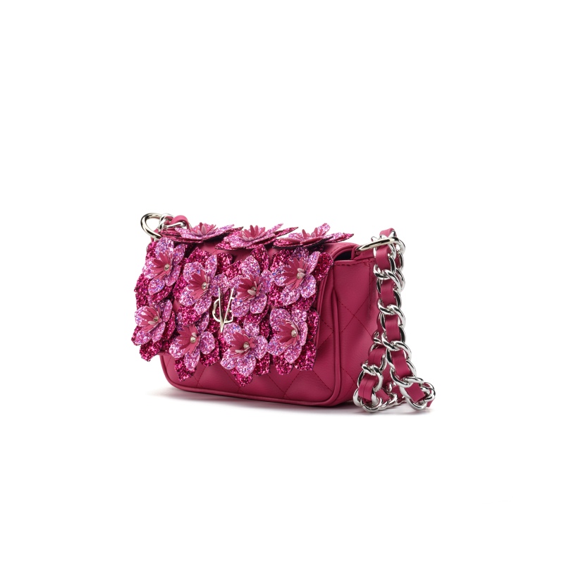 VG - Luxury Garden - borsa a spalla piccola ciclamino & fiori glitter con cristallo