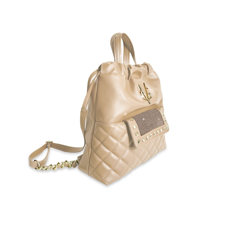 VG Zaino trapuntato albicocca & tasca in cristalli