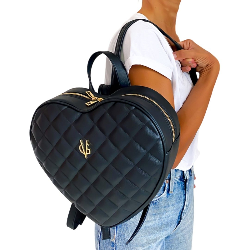 Vg black heart quilted backpack