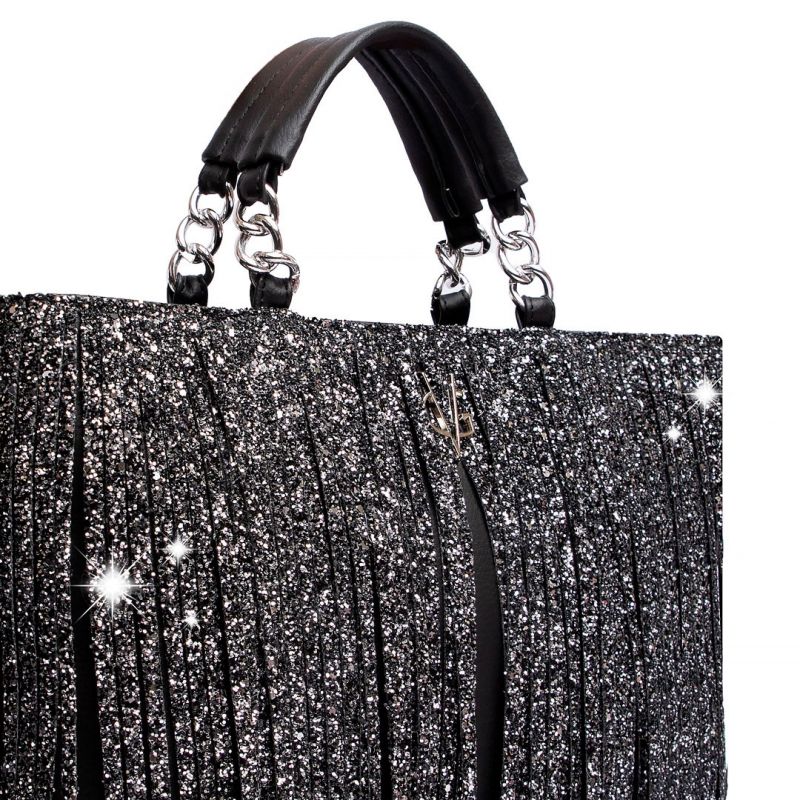 VG10 Borsa nera frange glitter sale e pepe