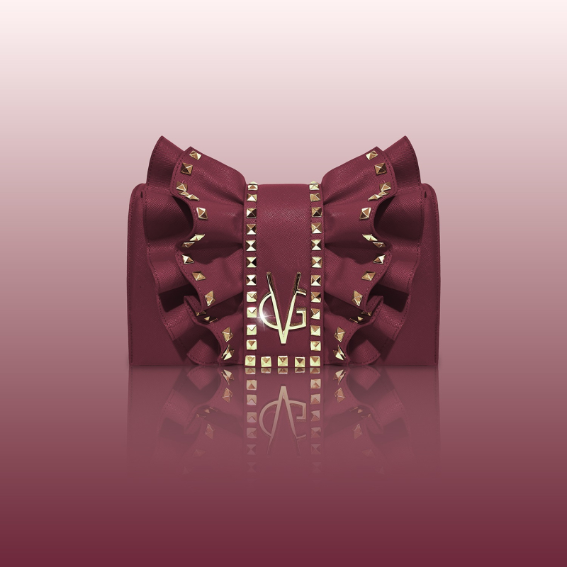 Wonderful Christmas -  Borsa a tracolla bordeaux  con rouches & borchie