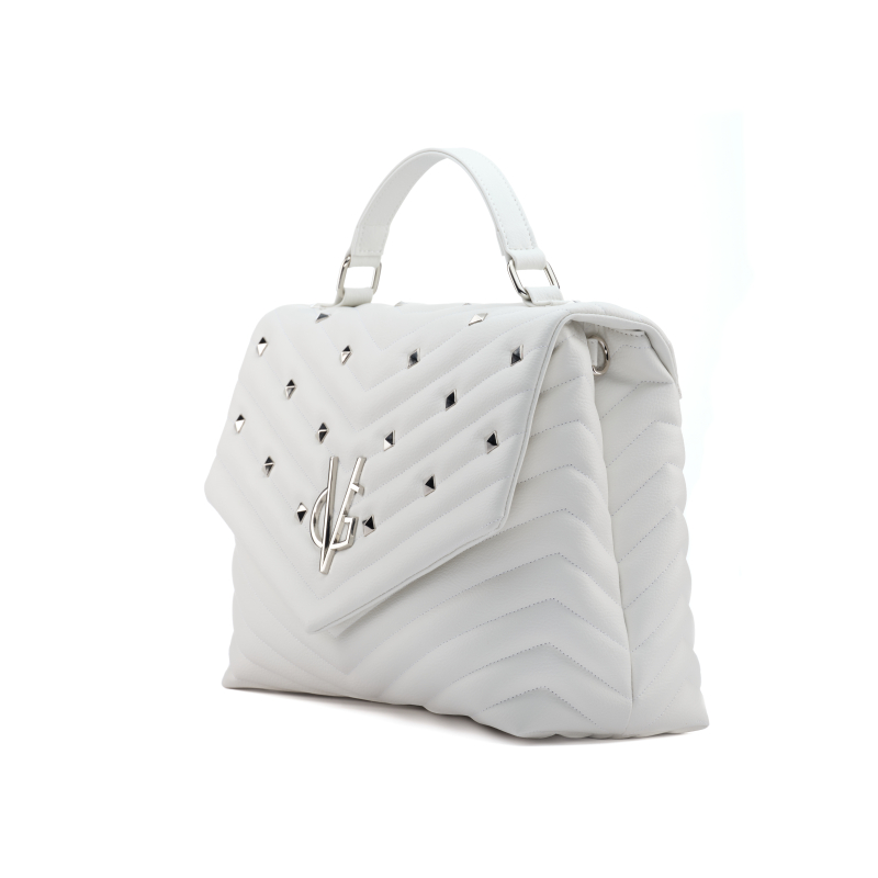 VG V bag - borsa grande bianca trapunta a V & borchie silver