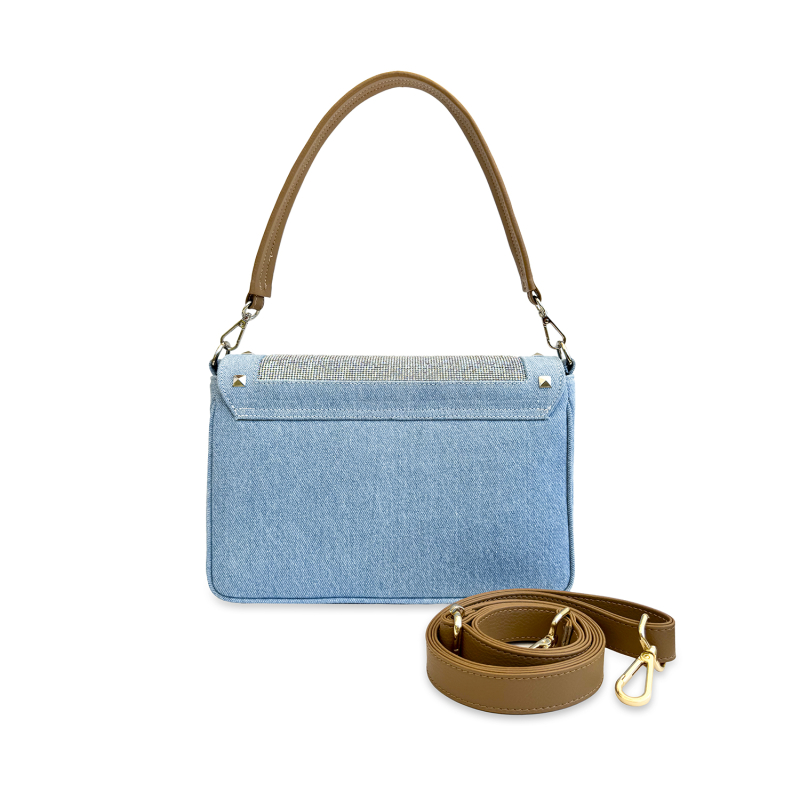VG Riviera Shine - Borsa media jeans borchie & cristalli