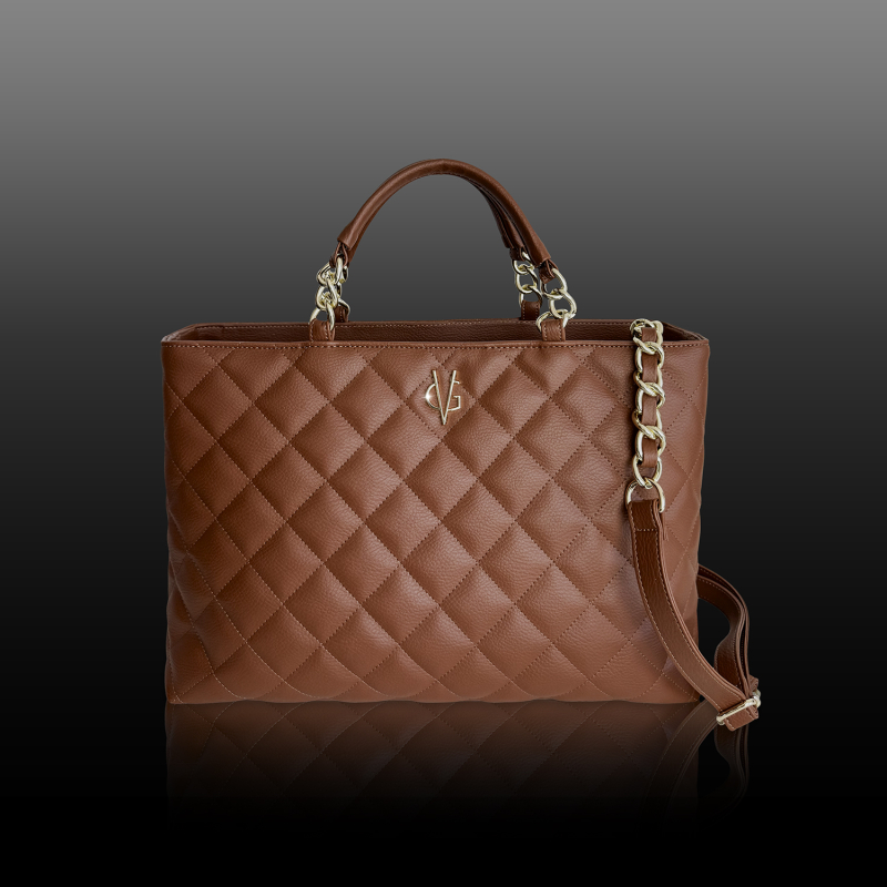 VG Borsa grande trapuntata cuoio rif.oro