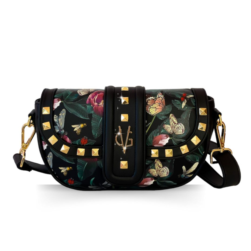 VG Winter Flowers -  borsa a tracolla piccola nera