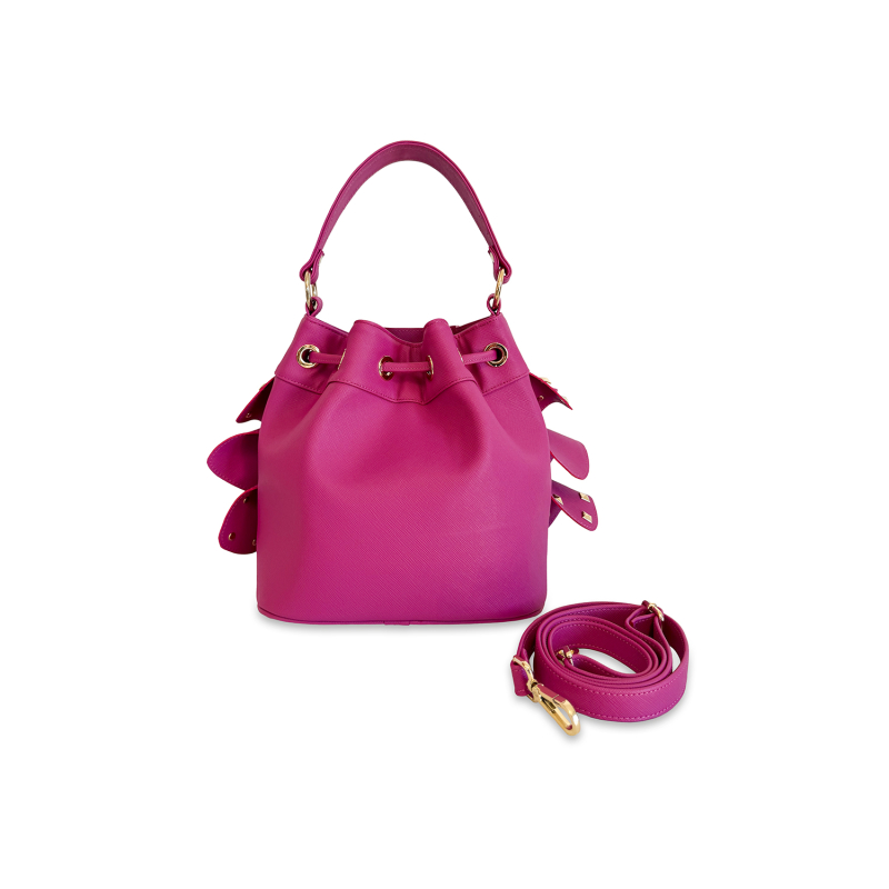 VG  Borsa secchiello piccolo fuxia con rouches & borchie