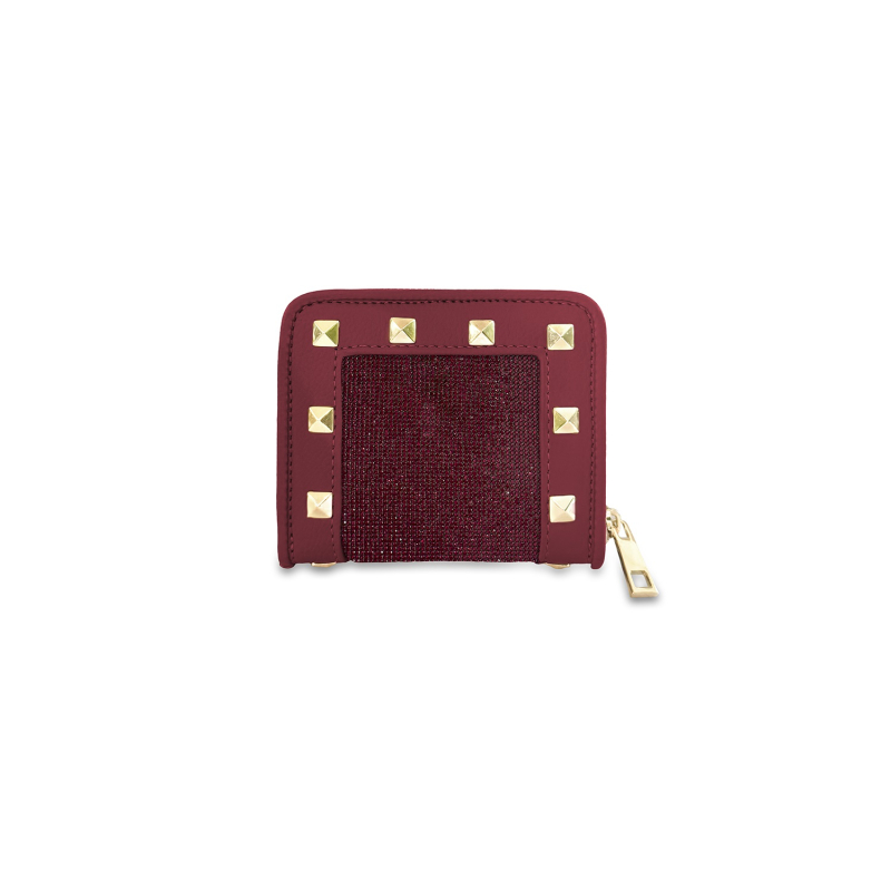 Wonderful Christmas -  Portafoglio quadrato bordeaux, borchie & cristalli