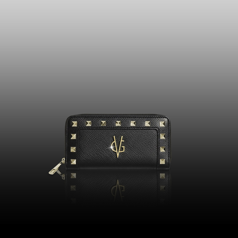 Wonderful Christmas -  Portafoglio grande saffiano  nero con borchie