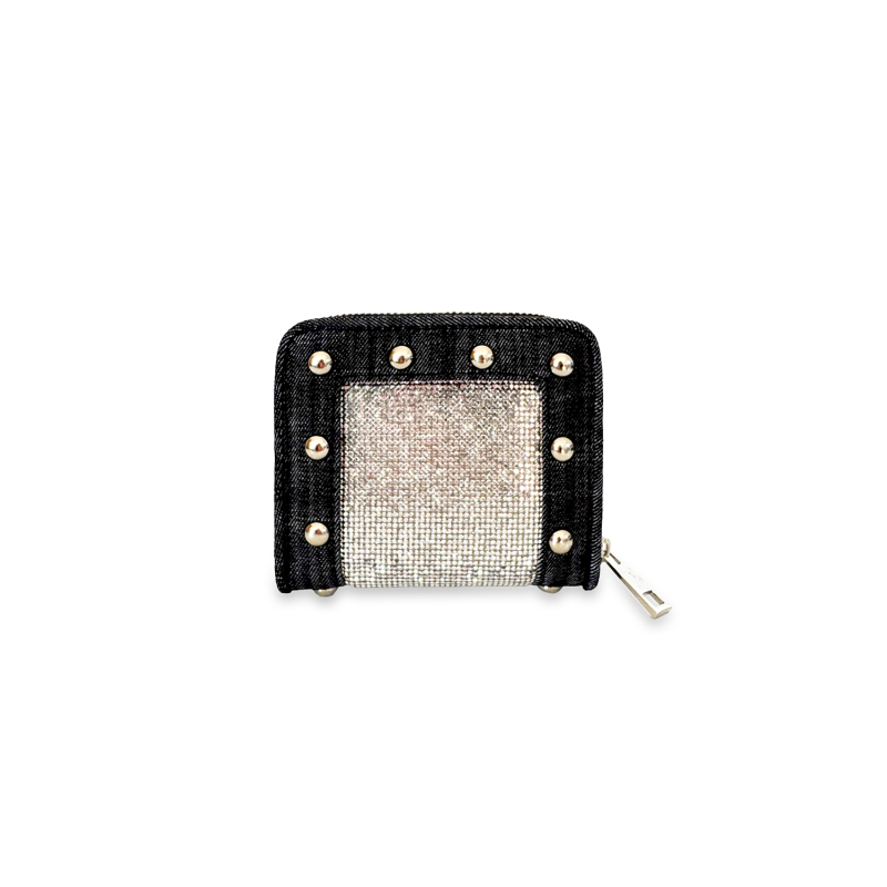 VG Crystal Rock - Portafoglio quadrato denim black borchie & cristalli