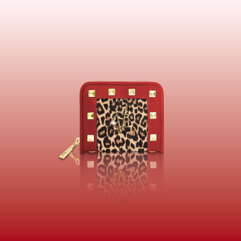 Wonderful Christmas -  Portafoglio quadrato rosso saffiano & leopardo