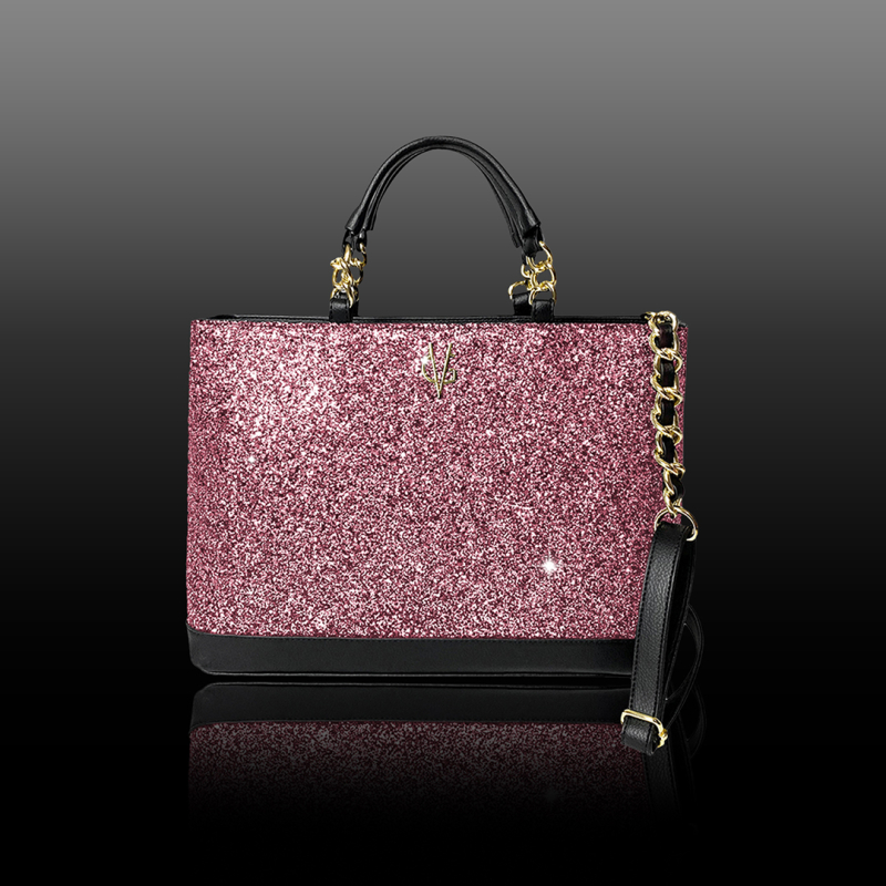 VG black handbag & light pink glitter
