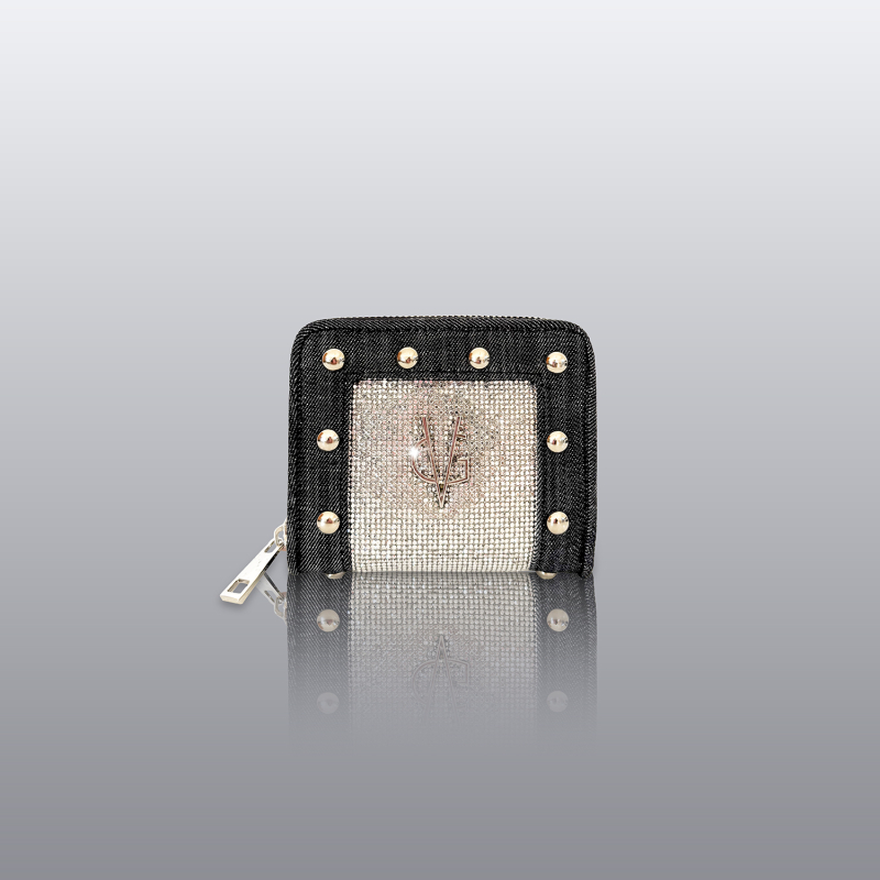 VG Crystal Rock - Portafoglio quadrato denim black borchie & cristalli