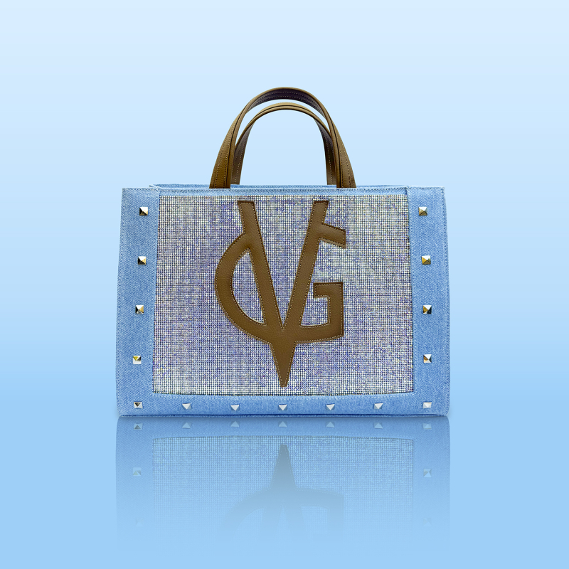 VG Riviera Shine - Borsa grande jeans borchie & cristalli