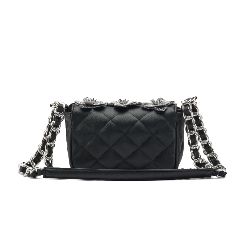 VG - Luxury Garden - petit sac à bandoulière noir & fleurs paillettes avec cristal
