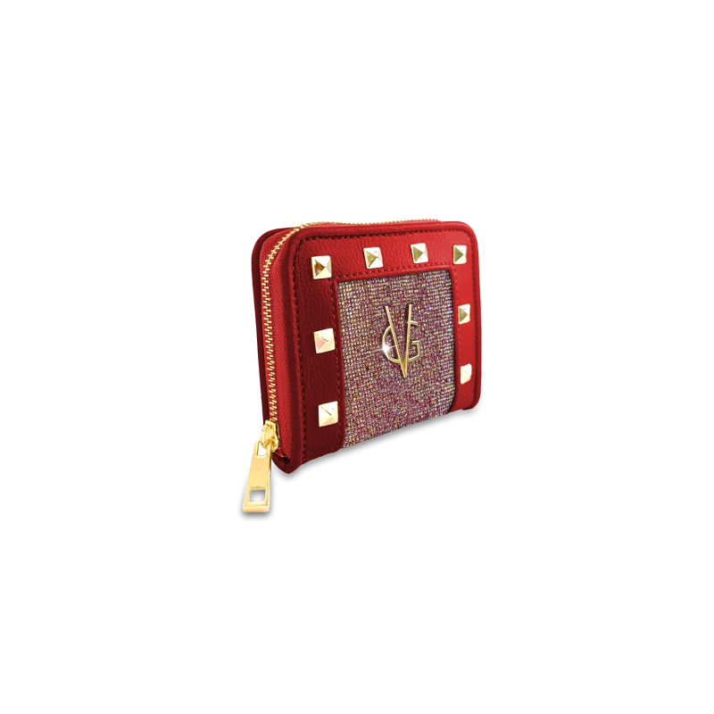 Wonderful Christmas -  Portafoglio quadrato rosso, borchie & cristalli