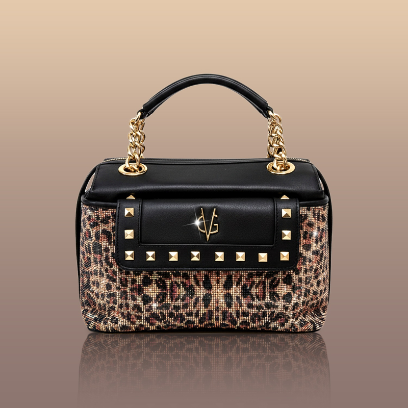 VG Madagascar collection - Bauletto saffiano nero & cristalli leopardati