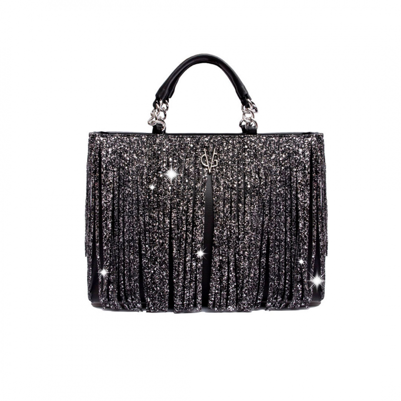VG10 Borsa nera frange glitter sale e pepe