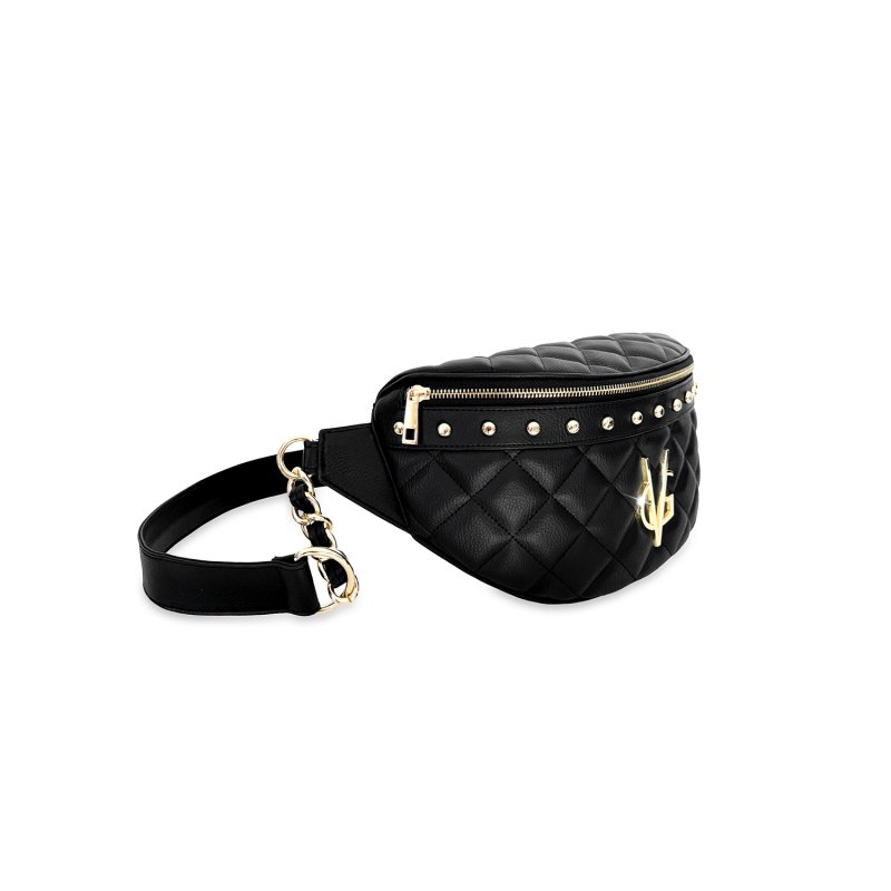 VG  Marsupio grande trapuntato nero & borchie