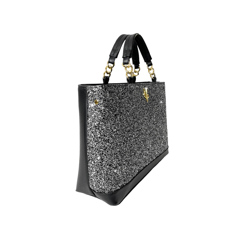 VG black handbag & salt and pepper glitter