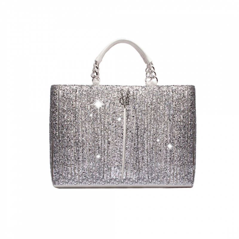 VG10 Borsa bianca frange glitter argento