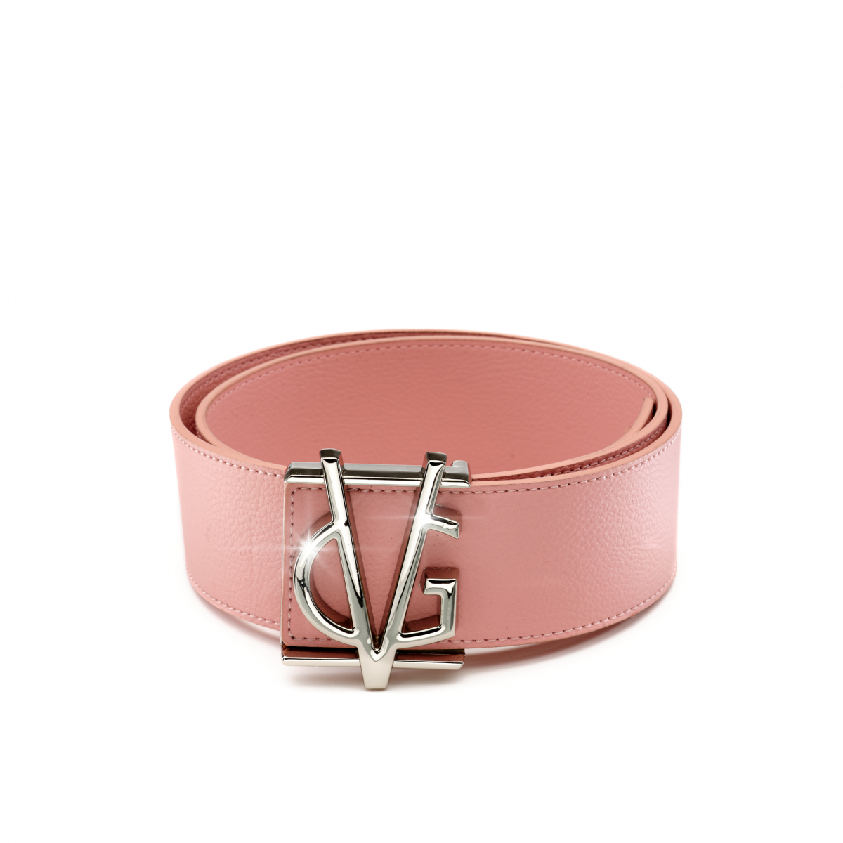 Valentino Blush Leather Belt with Silver Buckle Valentino Garavani Calfskin Crystal VLogo 30mm Reversible  main image 3