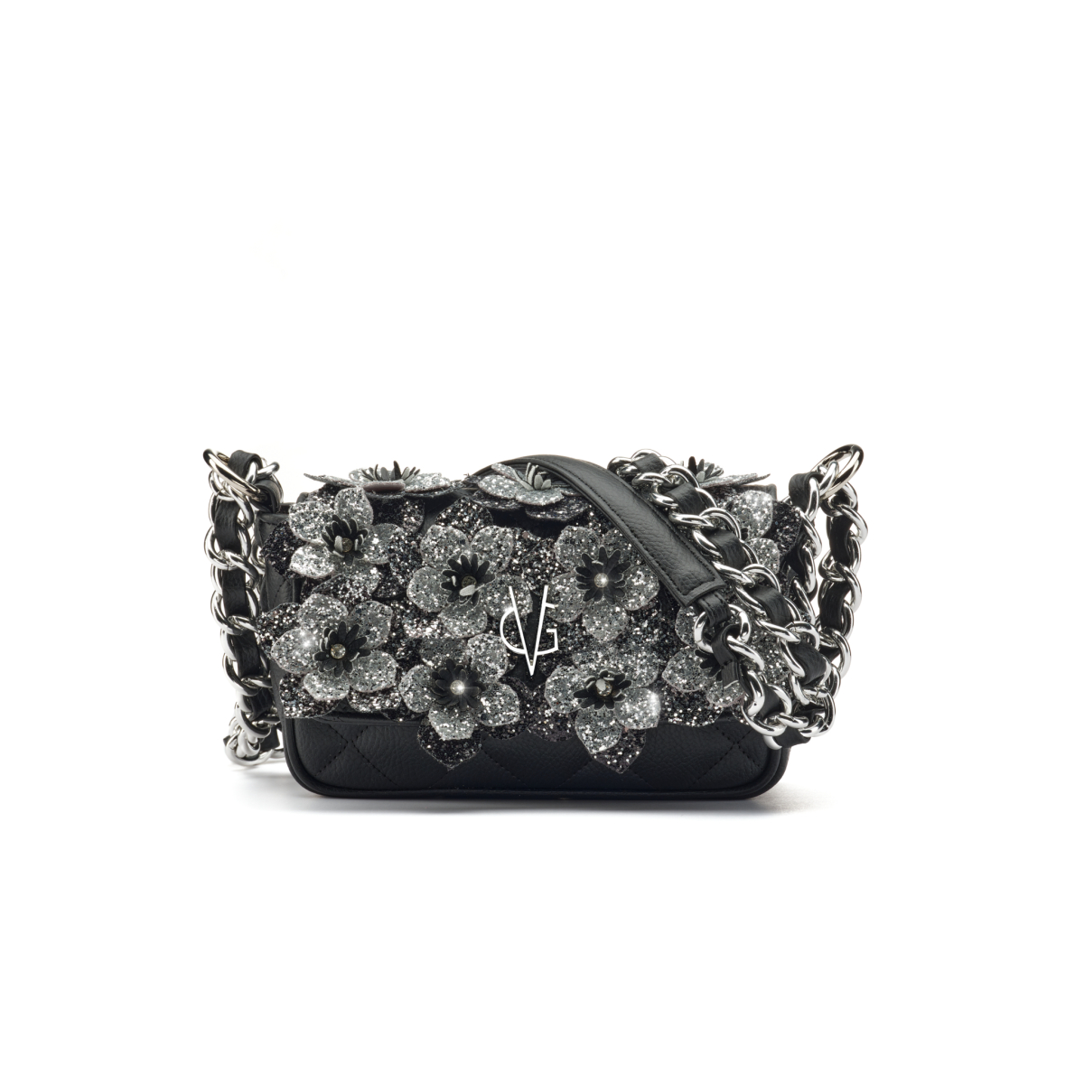 Borsa nera outlet con fiori