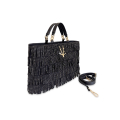 VG STARRY SKY - Borsa a mano grande nera e frange in cristalli
