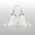 VG Shopper media bianco camelia con frange