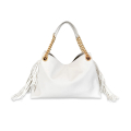 VG Shopper media bianco camelia con frange