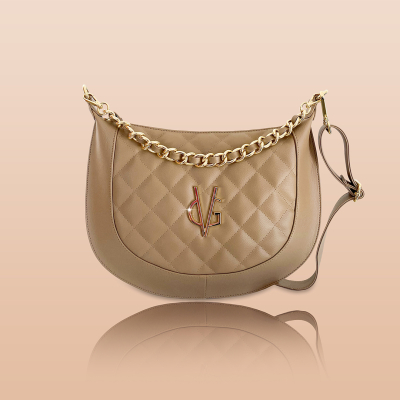 VG borsa mezzaluna con catena cipria scuro