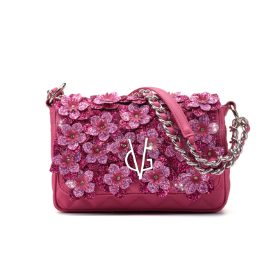 VG - Luxury Garden - sac à bandoulière grand cyclamen & fleurs paillettes avec cristal