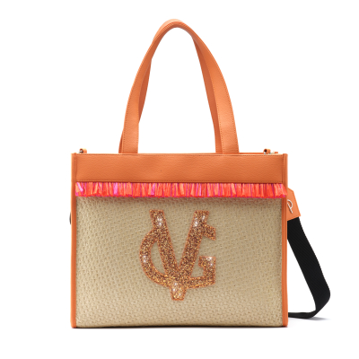 VG SUMMER EDITION - Borsa mare effetto rafia & frange arancio bicolor