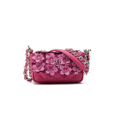 VG - Luxury Garden - borsa a spalla piccola ciclamino & fiori glitter con cristallo
