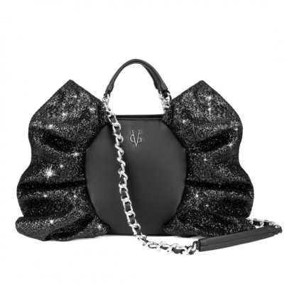 VG Borsa caramella grande glitter nero rif.argento