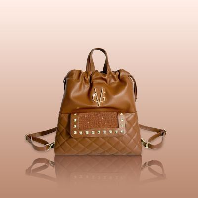 VG Zaino trapuntato cuoio & tasca in cristalli