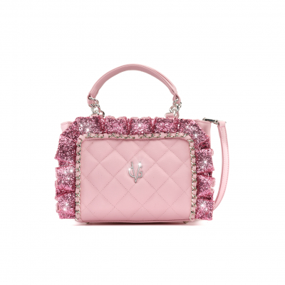 VG Mini sac à main rose avec rouches et chaîne & glitter