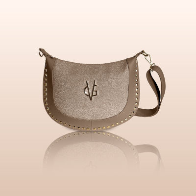 VG borsa mezzaluna cipria scuro borchie & micro glitter
