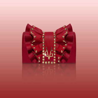 Wonderful Christmas -  Borsa a tracolla rossa  saffiano con rouches & borchie