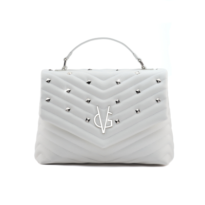 VG-V bag- borsa grande bianca trapunta a V & borchie silver