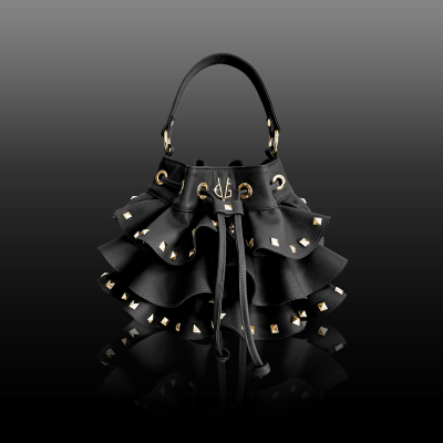 VG  Borsa secchiello piccolo nero con rouches & borchie