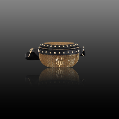 VG Marsupio nero, borchie & cristalli gold