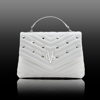 VG-V bag- borsa grande bianca trapunta a V & borchie silver