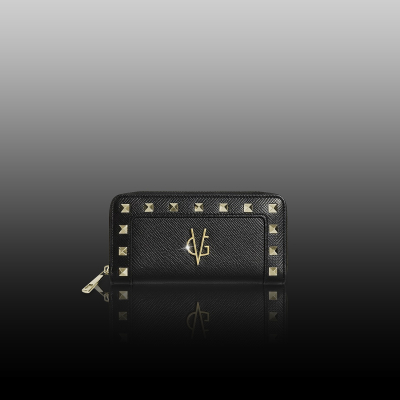 Wonderful Christmas -  Portafoglio grande saffiano  nero con borchie