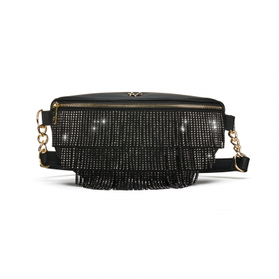 VG CRYSTAL CHARLESTON- black pouch and crystal fringes
