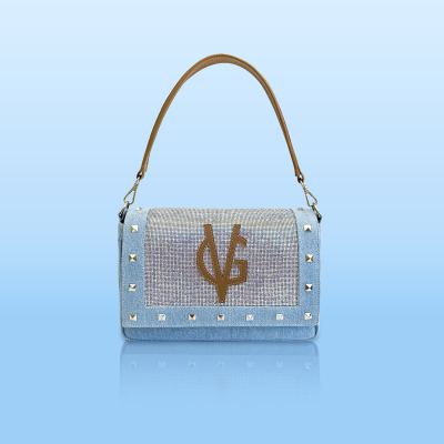 VG Riviera Shine - Borsa media jeans borchie & cristalli