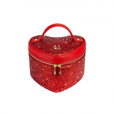 VG Beauty case en forme de cœur glitter rouge avec miroir