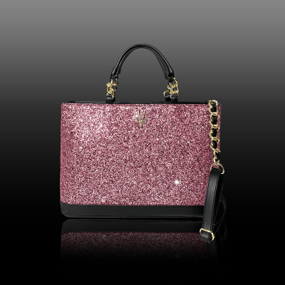 VG black handbag & light pink glitter