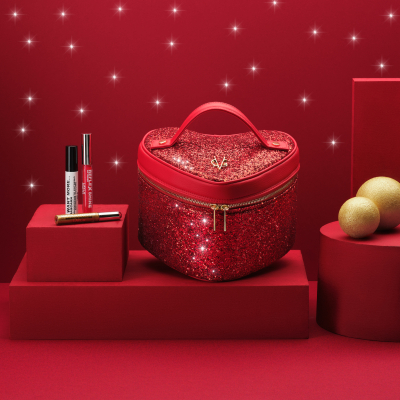VG Heart-shaped red glitter beauty case with mirror & Makeup LAYLA